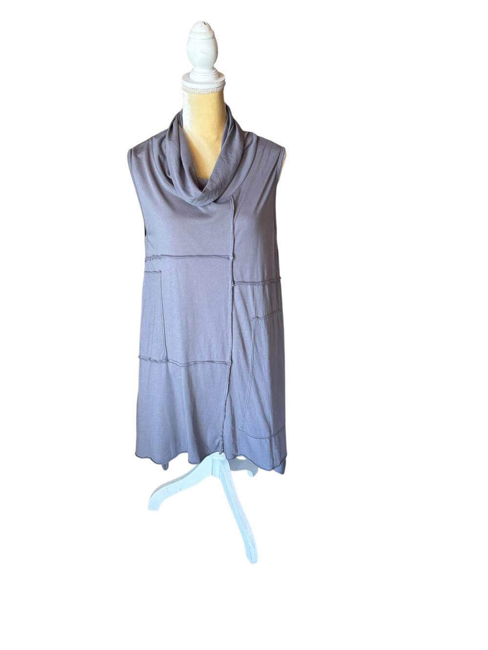 Pete & Greta Johnny Was Gray Cowl Neck Patchwork Tunic Top Dress Size Medium